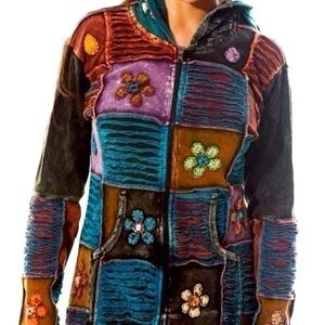 NWOT handmade in Nepal zip up hippie hoodie colorful pure cotton size M Nepalese